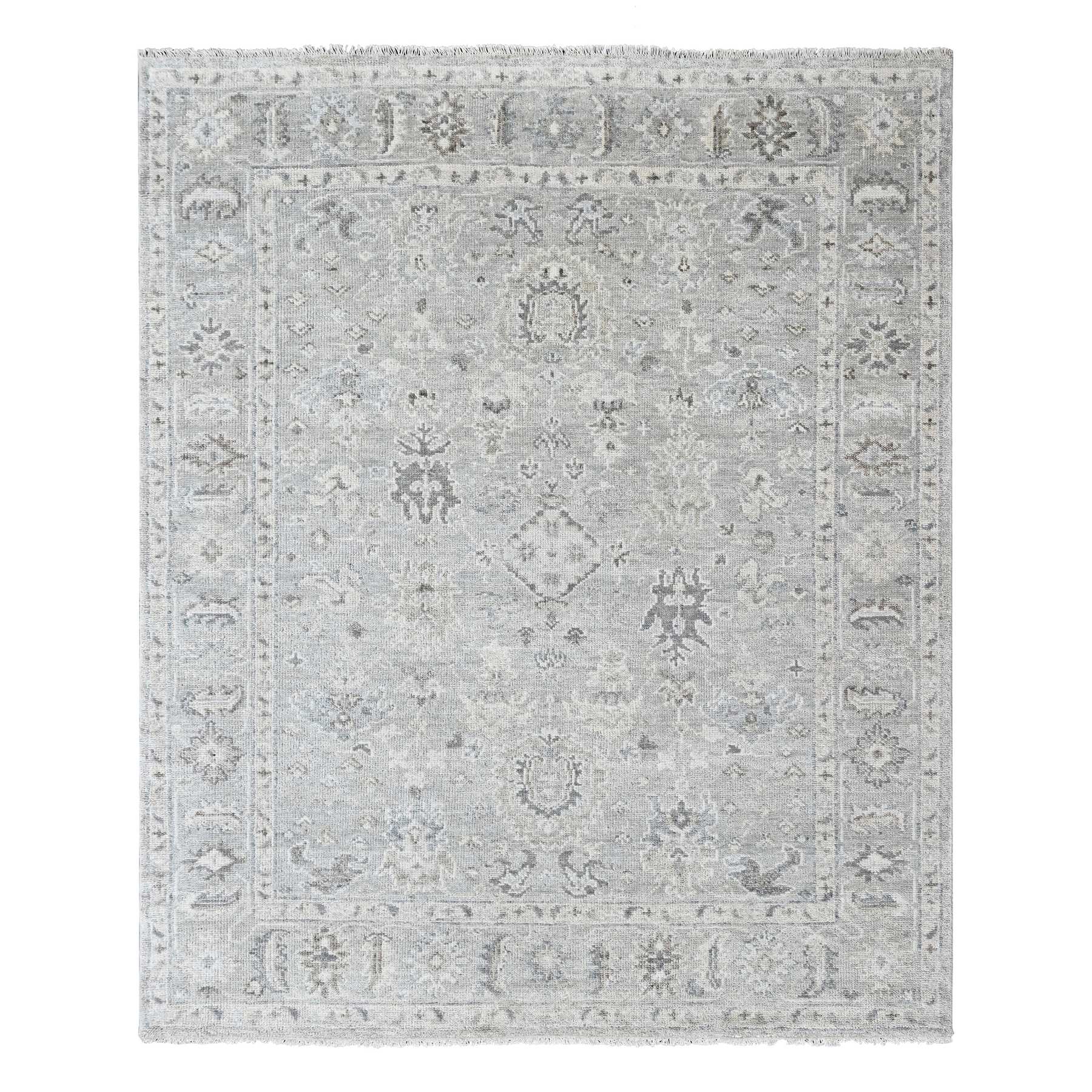 8'1"x10' Spanish Gray, Supple Collection, Oushak All Over Design, Hand Knotted, Shiny Wool Pile, Vegetable Dyes, Oriental Rug 